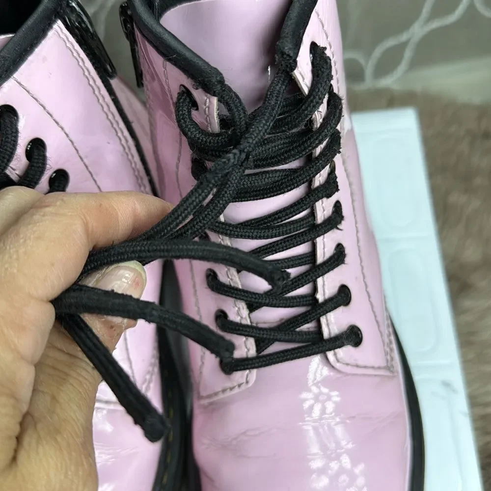 (N1) Dr. Martens Pale Pink Leather Combat Boots, Girl's Size 2